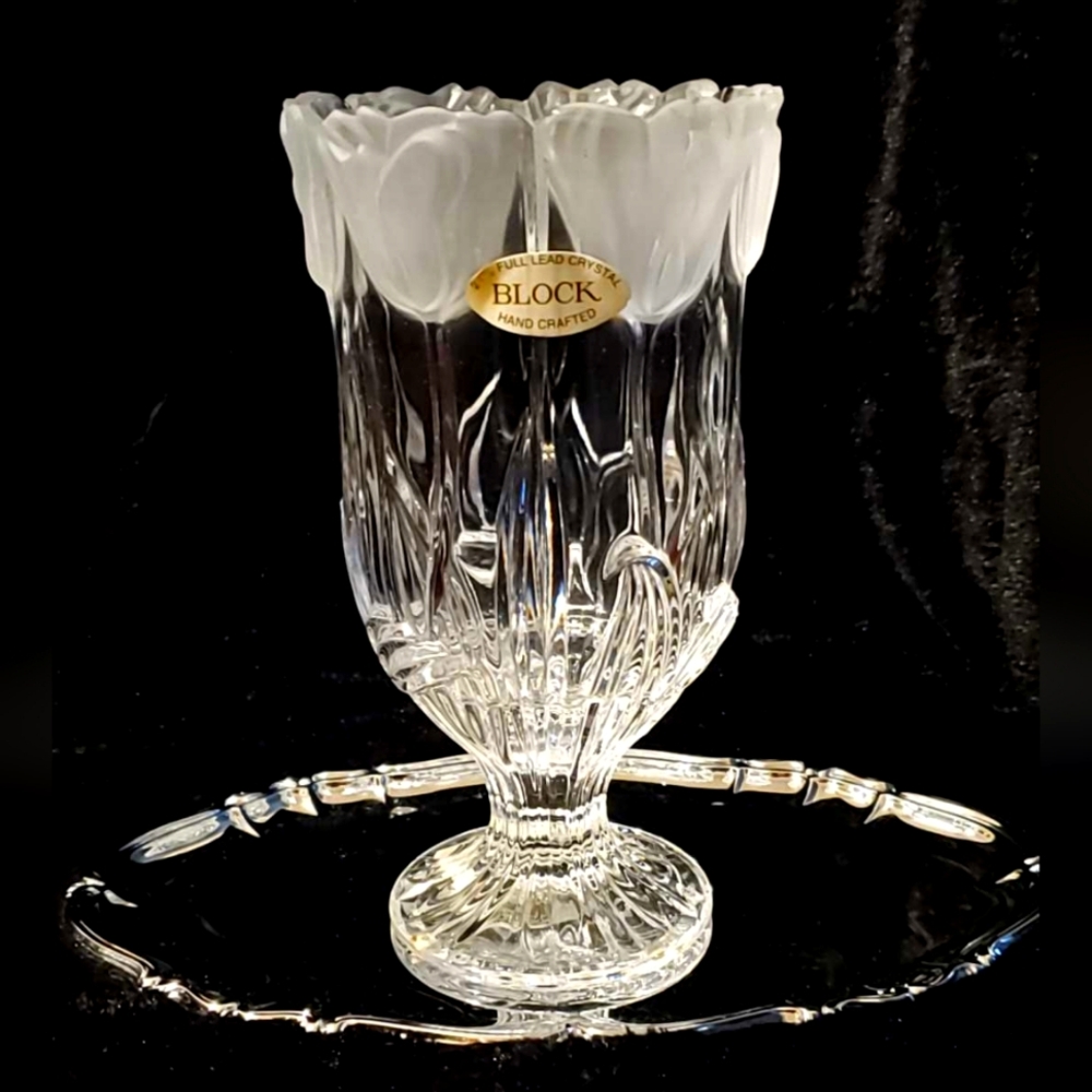 Vintage Block, Frosted Crystal Hurricane Tulip Vase